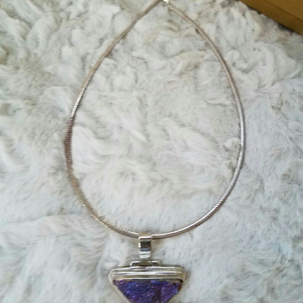 Purple triangle druzy  necklace - Picture 3 of 3